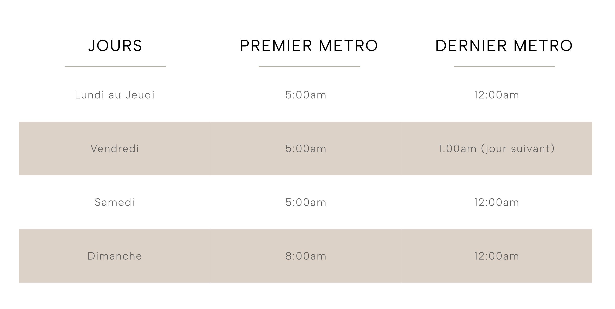 Horaire metro dubai 2023